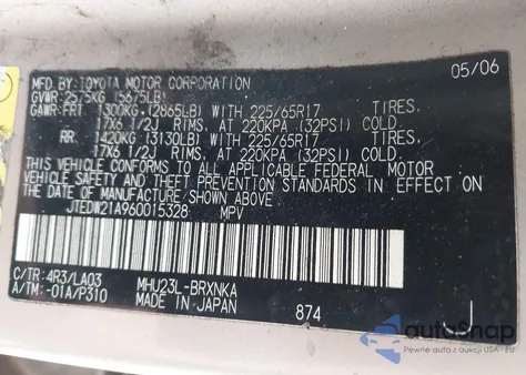 2006 Toyota Highlander Hybrid from USA, damaged, VIN JTEDW21A960015328